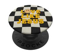 Love Like Jesus Motif Damier Noir et Beige PopSockets PopGrip Adhésif