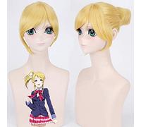 Love Live Ellie Golden Blonde courte perruques de Cosplay pour les femmes résistant à la chaleur cheveux synthétiques Anime Costume Eli Ayase perruque avec chignon