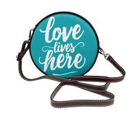 Love Lives Here On Turquoise Sac à bandoulière rond en cuir pour femme
