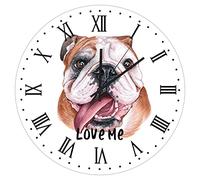 Love Me Horloge murale à suspendre en forme de bouledogue anglais - Cadeau rustique - Sans tic-tac - Silencieux - 25,4 cm - Pour les amoureux des animaux domestiques - Horloge murale ronde - Pour la