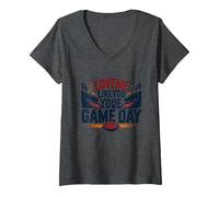 Love Me Like You Love Game Day Fan Passion T-Shirt avec Col en V, Femme, Chiné Foncé, XXL