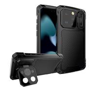 LOVE MEI Coque en métal pour iPhone 15 Pro Max, béquille intégrée et protection d'écran en verre trempé robuste militaire robuste antichoc chargement magnétique (noir)