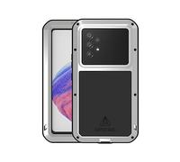 LOVE MEI Coque militaire robuste pour Samsung A53, avec protection d'écran en verre trempé, résistant aux chocs, à la poussière, aux rayures, en métal hybride et gel de silicone (argent)