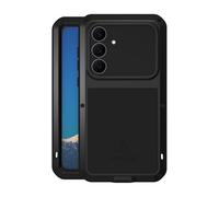 LOVE MEI Coque militaire robuste pour Samsung Galaxy S25 FE 5G, avec protection d'écran en verre trempé, anti-chocs, anti-poussière, anti-rayures, hybride en métal et gel de silicone (noir)