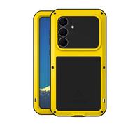 LOVE MEI Coque militaire robuste pour Samsung Galaxy S25 FE 5G, avec protection d'écran en verre trempé, anti-chocs, anti-poussière, anti-rayures, hybride en métal et gel de silicone (jaune)