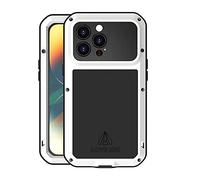 LOVE MEI Coque pour iPhone 14 Pro, Outdoor Sports Heavy Duty Métal Blindé Coque Étanche Antichoc Anti-poussière Full Body Protection Case avec Verre trempé pour iPhone 14 Pro (Blanc)