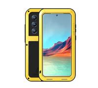 LOVE MEI Coque pour Samsung Galaxy S22 Ultra 6.8, Outdoor Sports Étanche Antichoc Anti-poussière Heavy Duty Hybrid Métal Étui Housse [sans Verre Trempé], Supporte Le Chargement sans Fil (Jaune)