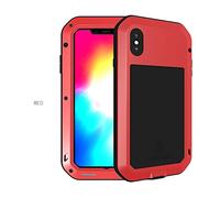 Love Mei iPhone XR Coque, Aluminium, Alliage de Protection Extreme Housse Heavy Duty Coque Bumper Militaire résistant aux Chocs Coque en métal avec vitre en Verre trempé d'écran pour iPhone XR Rouge