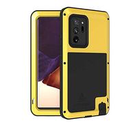LOVE MEI pour Samsung Galaxy Note 20 Ultra Coque, Heavy Duty Robust Aluminium Métal Coque Antichoc Anti-Drop Anti-poussière Hybride Bumper Cover pour Samsung Galaxy Note 20 Ultra (6,9") (Jaune)
