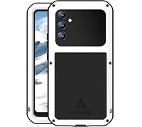 LOVE MEI Samsung Galaxy A34 5G Coque, Aluminium Métal + Silicone +Verre trempé étanche Antichoc Militaire Heavy Duty Robuste Couverture Housse Coque, pour Samsung Galaxy A34 (Blanc)