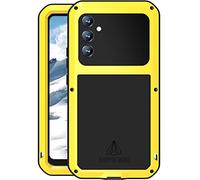 LOVE MEI Samsung Galaxy A34 5G Coque, Aluminium Métal + Silicone +Verre trempé étanche Antichoc Militaire Heavy Duty Robuste Couverture Housse Coque, pour Samsung Galaxy A34 (Jaune)