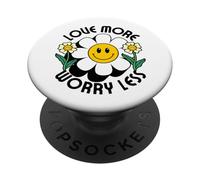 Love More Worry Less Happy Smile Smile Face marguerite PopSockets PopGrip Adhésif