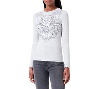 Love Moschino Manches Longues ajustées avec Impression Rose et Mains avec Strass Transparents T-Shirt, Gris Clair mélangé, 40 Femme