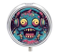 Love Music Monster Pilulier étanche à 3 compartiments avec miroir rond en métal pour poche et sac à main