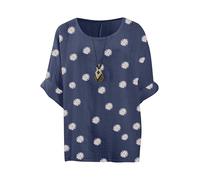 Love My Fashions® Haut en coton italien Lagenlook à col rond manches 3/4 décontracté marguerite imprimé floral pour femme Taille unique (42-48), bleu marine, taille unique