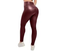 Love My Fashions ® Legging en similicuir doux pour femme - En polaire synthétique - Effet mouillé - Taille élastique - Pantalon long, bordeaux, 48-50