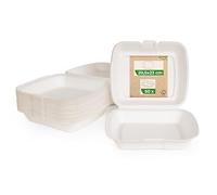 Love Nature Boîte Menu Écologique 1 Divisée 50 Pièces - Vaisselle Jetable Canne à Sucre - Boîte Menu Jetable - Emballage à Emporter - Emballage Alimentaire à Emporter