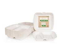 Love Nature Boîte Menu Écologique 2 Divisée 50 Pièces - Vaisselle Jetable Canne à Sucre - Boîte Menu Jetable - Emballage à Emporter - Emballage Alimentaire à Emporter