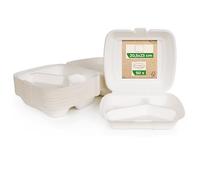 Love Nature Boîte Menu Écologique 3 Divisée 50 Pièces - Vaisselle Jetable Canne à Sucre - Boîte Menu Jetable - Emballage à Emporter - Emballage Alimentaire à Emporter