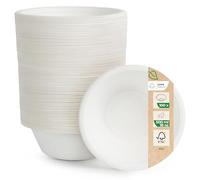 Love Nature Bol Jetable - Vaisselle Canne à Sucre 100 pièces - Écologique Bols Jetables 500ml - Biodégradable Résistant et Solide
