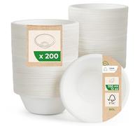 Love Nature Bol Jetable - Vaisselle Canne à Sucre 200 pièces - Écologique Bols Jetables 350ml - Biodégradable Résistant et Solide