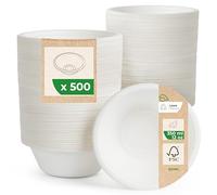 Love Nature Bol Jetable - Vaisselle Canne à Sucre 500 pièces - Écologique Bols Jetables 350ml - Biodégradable Résistant et Solide