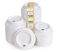 Love Nature Couvercles pour Gobelets Jetables 50 Pièces Blanc - Ø 80 mm Couvercles à Canne Sucre pour Gobelets à Café à Emporter 250 ml