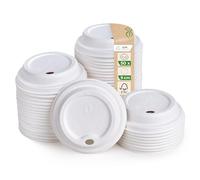 Love Nature Couvercles pour Gobelets Jetables 50 Pièces Blanc - Ø 90 mm Couvercles à Canne Sucre pour Gobelets à Café à Emporter 300 ml