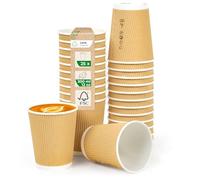 Love Nature Gobelets cannelés 300 ml 300 ml - Gobelets à café à emporter 25 pièces en papier kraft - Gobelets en carton kraft marron pour café, thé, boissons chaudes et froides