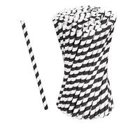 Love Nature Paille Carton 100 Pieces - Pailles Jetables Noir et Blanc - Paille en Papier