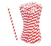 Love Nature Paille Carton 100 Pieces - Pailles Jetables Rouge et Blanc - Paille en Papier