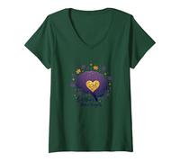 Love Never Forgets Brain Heart Alzheimers Sensibilisation à la maladie d'Alzheimer T-Shirt avec Col en V, Femme, Vert Forêt, XXL