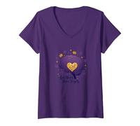 Love Never Forgets Brain Heart Alzheimers Sensibilisation à la maladie d'Alzheimer T-Shirt avec Col en V, Femme, Violet, S