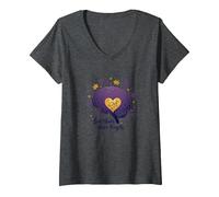 Love Never Forgets Brain Heart Alzheimers Sensibilisation à la maladie d'Alzheimer T-Shirt avec Col en V, Femme, Chiné Foncé, XXL