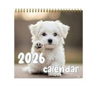 Love of Dogs Calendrier mural 2026 - Reliure agrafée sur 12 mois avec adorables motifs de chiots, format de date en anglais pour la maison, le bureau et les amoureux des animaux