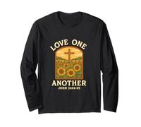 Love One Another John 13:-34-35 - Tournesol et croix Manche Longue