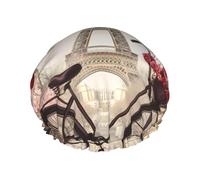Love Paris Tour Café Double Couche Imperméable Bonnet de Douche pour Femme & Homme - Protection des Cheveux pour Bain Masque Visage Spa