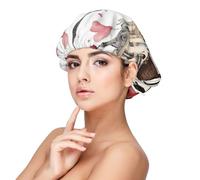 Love Paris Tour Café Vin Parfum Vélo Coeur Imprimé Bonnet de Nuit Satin pour Adulte, Maintien Coiffure et Garantit Un Sommeil Confortable, 33 cm, noir, taille unique