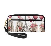 Love Paris Tour Café Vin Parfum Vélo Coeur Sac de Maquillage Petit Voyage Organisateur de Maquillage pour Femme Double Couche Portable Trousse de Maquillage, noir, One Size
