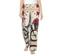 Love Paris Tour Café Vin Parfum Vélo Cœur Imprimé Flanelle Pantalon de Pyjama avec Poches Chaud Sommeil Lounge Pantalon Pyjama Pyjama Pyjama Vêtements de Nuit, Noir , 4XL