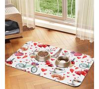 Love Paris Tour Café Vin Parfum Vélo Imprimé Cœur Nappe en Cuir Absorbant Animal de Compagnie Tapis en Cuir Absorbant pour Animaux Domestiques Zone d'alimentation pour Chiens, Chats, Animaux de