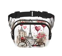 Love Paris Tour Café Vin Parfum Vélo Imprimé Cœur Sac banane pour femme Sac banane quotidien pour voyage, course à pied, chasse pour adulte, noir, One Size
