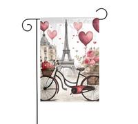 Love Paris Tower Café Vin Parfum Vélo Cœur Jardin Drapeau Double Face 30 x 45 cm, Drapeaux pour Décoration de Vacances Extérieure, Drapeau de Cour Durable