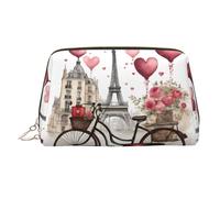 Love Paris Tower Trousse de maquillage à main pour café, vin, parfum vélo Imprimé cœur Organiseur de toilette spacieux conçu pour les pinceaux et les articles de toilette, doré, One Size