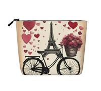 Love Paris Tower Trousse de maquillage en imitation lin pour femme Motif cœur Idéal pour les voyages et un usage quotidien, Noir , Taille unique