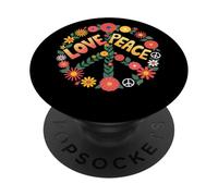Love Peace Flower Power Hippie Rétro Signe Paix Fleurs PopSockets PopGrip Adhésif