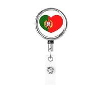 Love Portugal Drapeau Portugais Coeur Porte-badge en métal résistant, porte-badge rétractable avec clip de ceinture pour porte-cartes nominatives Employé Enseignant 1