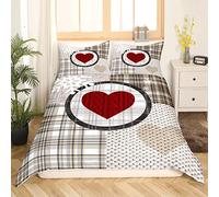 Love Print Ensemble de housse de couette Ensemble de literie à carreaux à rayures géométriques rétro Noël Snowflake Dekor Housse de couette en microfibre douce avec cœur rouge pour couples amoureux