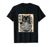Love Ramen Design Standard avec Un Chat T-Shirt Graphique avec Valeur, Homme, Noir, S