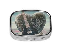 Love Rock Pilulier carré imprimé avec 2 compartiments, mini pilulier portable pour médicaments, vitamines, huile de poisson, compléments